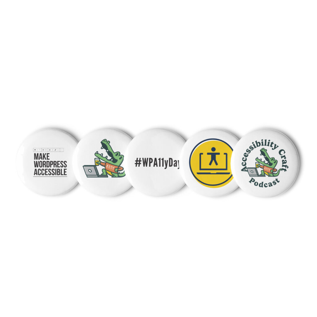 A set of Accessibility Pins with 5 different patterns described in product description.